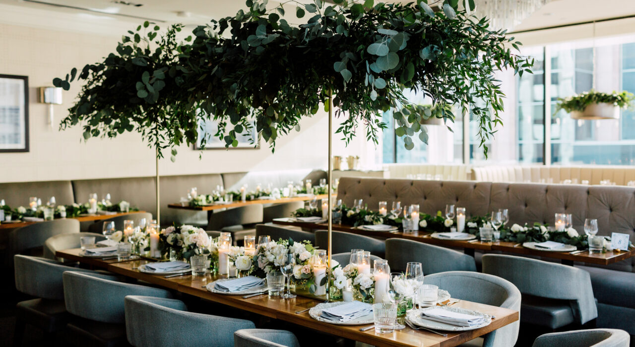 The Chase Toronto restaurant wedding greenery decor and white flowers